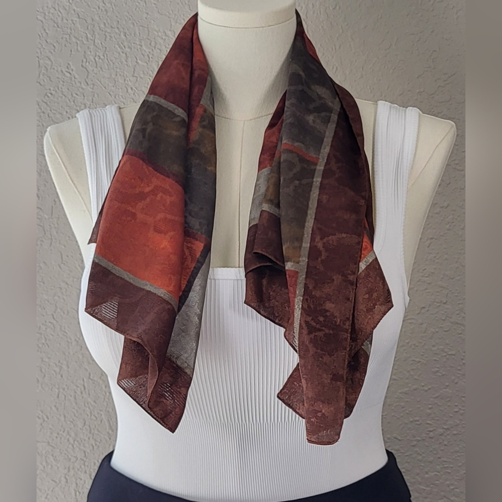 Chic Brown and Gray Geometric Scarf Wrap - 34 x 34 - Picture 4 of 9